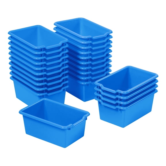 ECR4Kids Scoop Front Plastic Storage Bins, Multipurpose Organization, Blue, 25-Piece