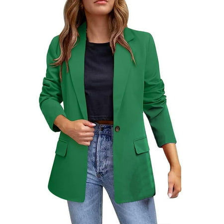 YUGYXL Women Blazer Jacket for Work Casual Lapel Office Suit Jackets Plus Size Long Sleeve Blazers Trendy Solid Color Open Front Cardigan Gift for Girlfrind Green,XXL