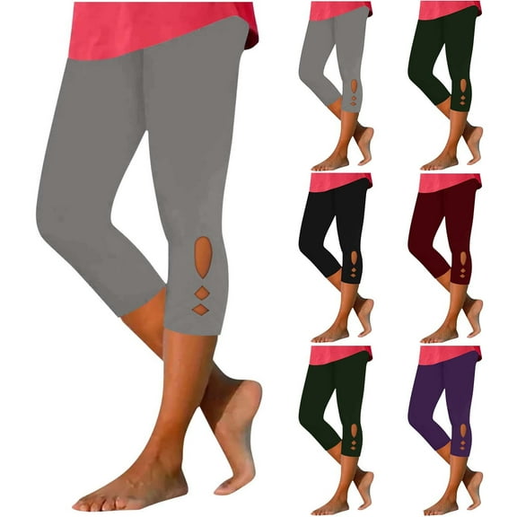 UVEASISHA Capri Leggings for Women High Waisted Cutout Capris Yoga Pants Cropped Pants Soft Stretch Workout Tights Black L