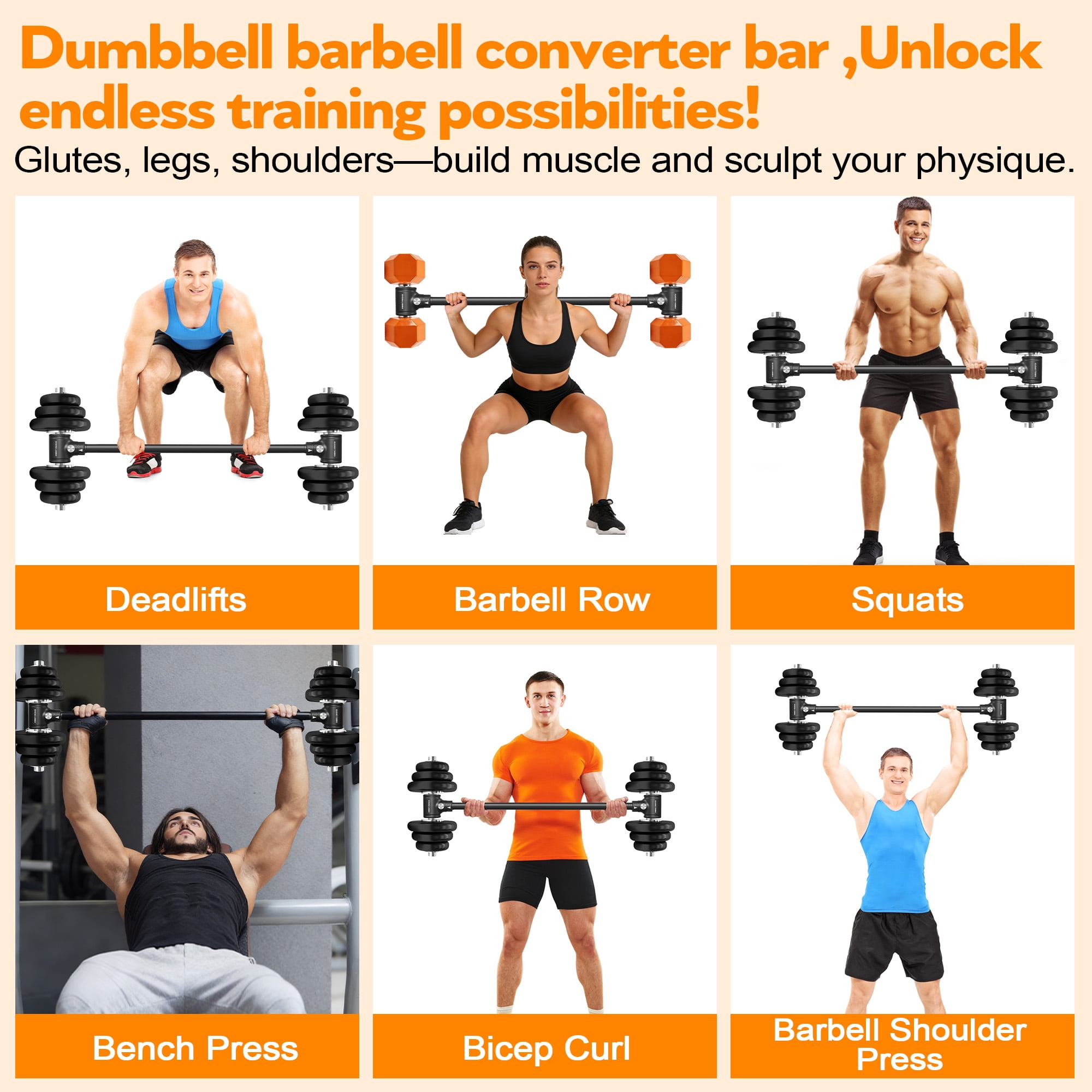 WOOTMIN Converter Adjustable Dumbbell to Barbell, 200 lb