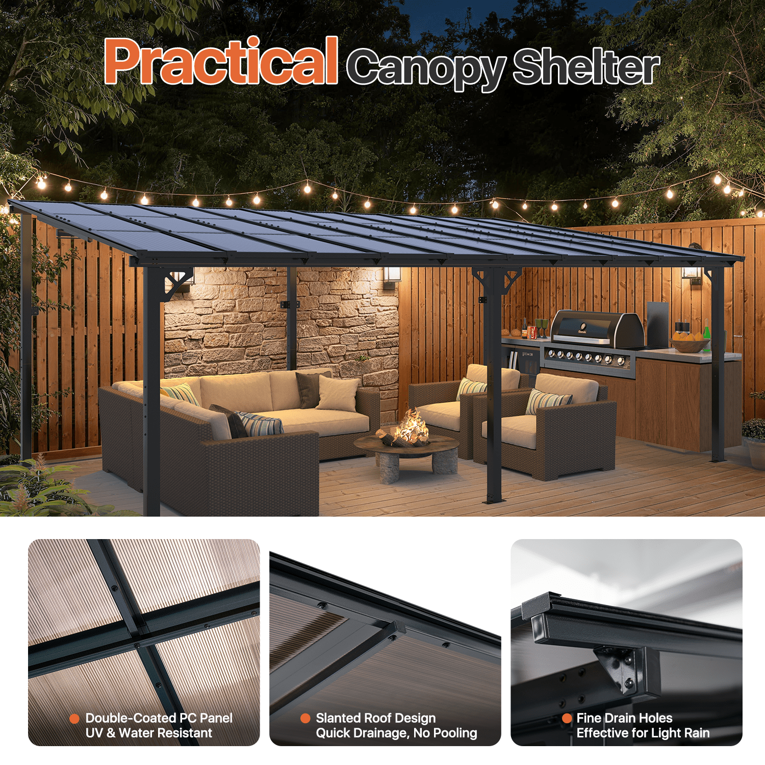 LazySunsets 10' x 20' Hardtop Gazebo Outdoor Aluminum Pergola For Modern Backyard, Deck, Garden