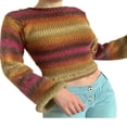 thumbnail image 3 of Femmes Pull Crop Top Y2k Tricot au Crochet Pull-Over à Manches Longues, 3 of 6