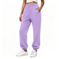 thumbnail image 3 of Women's Jogger Pants, Elastic Waist Solid Casual Pants with Side Pockets, Running Fitness Workout Wear, Womens Joggers | VerBelle,Purple L, 3 of 8
