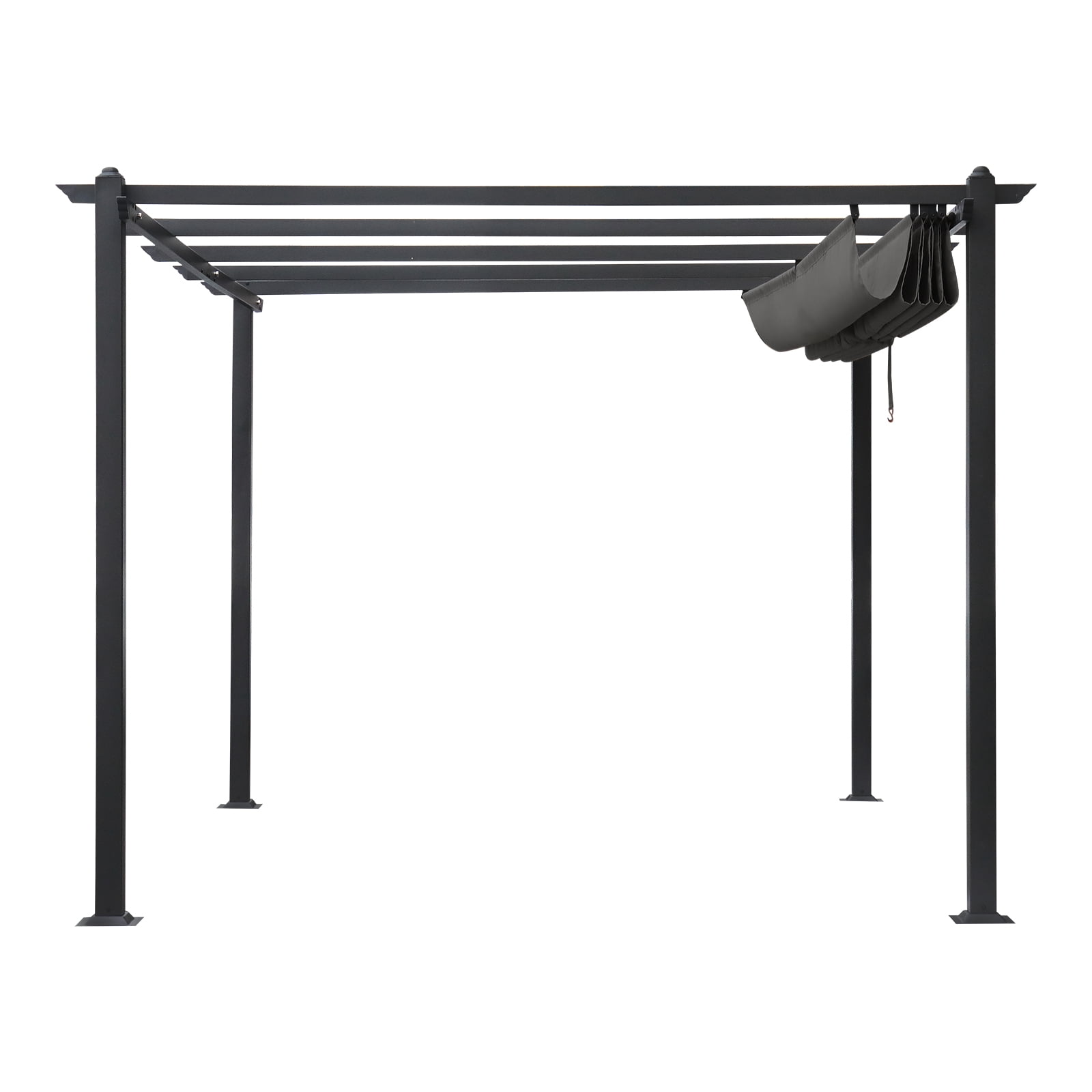 Retractable Canopy Metal Pergola, Heavy Duty Powder Coated Iron Frame Patio Pergola with Adjustable PA Coated Oxford Fabric Shade Canopy for Backyard Garden Lawn, Dark Gray 143.1" x 101.4"
