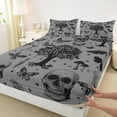thumbnail image 3 of Homewish Spooky Skeleton Twin Sheet Sets,Rustic Fungus Mushroom Twin Fitted Sheet,Gray Black Flat Sheet For Girl Teens,Microfiber Bedroom Decor,3pcs, 3 of 7