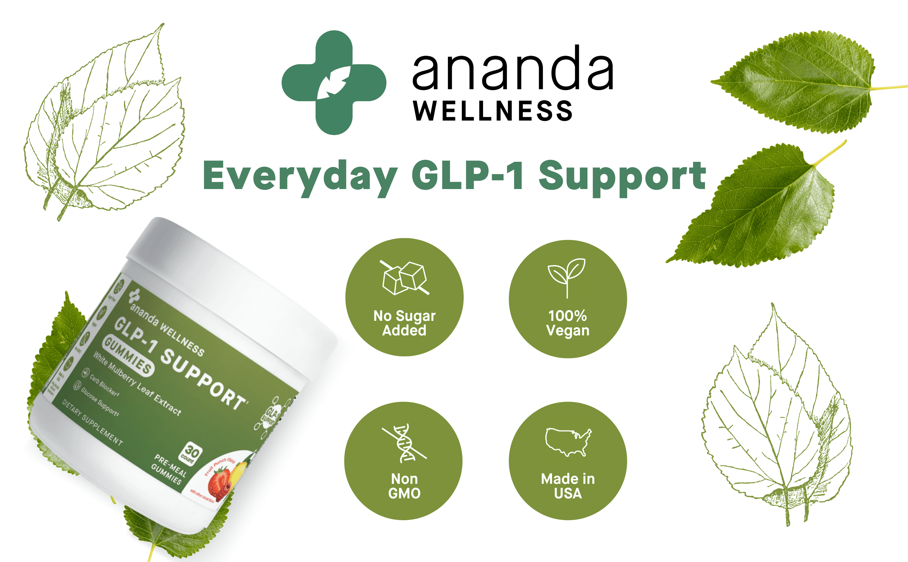 wondr health glp-1 support Ananda Wellness GLP-1 Support Gummies, Fruit Punch Flavor, White Mulberry  Leaf Extract, 0g Sugar, Vegan, Carb & Glucose Metabolism Support, 30 Ct