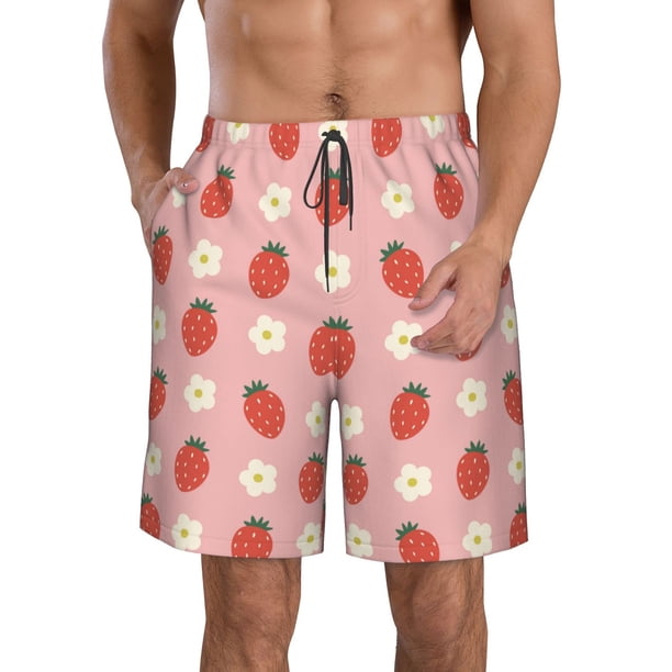 Fotbe Strawberry Trajes de Baño Estampados para Hombre, Shorts de Verano de Secado Rápido, Ropa de Playa, Bañadores-X-Large