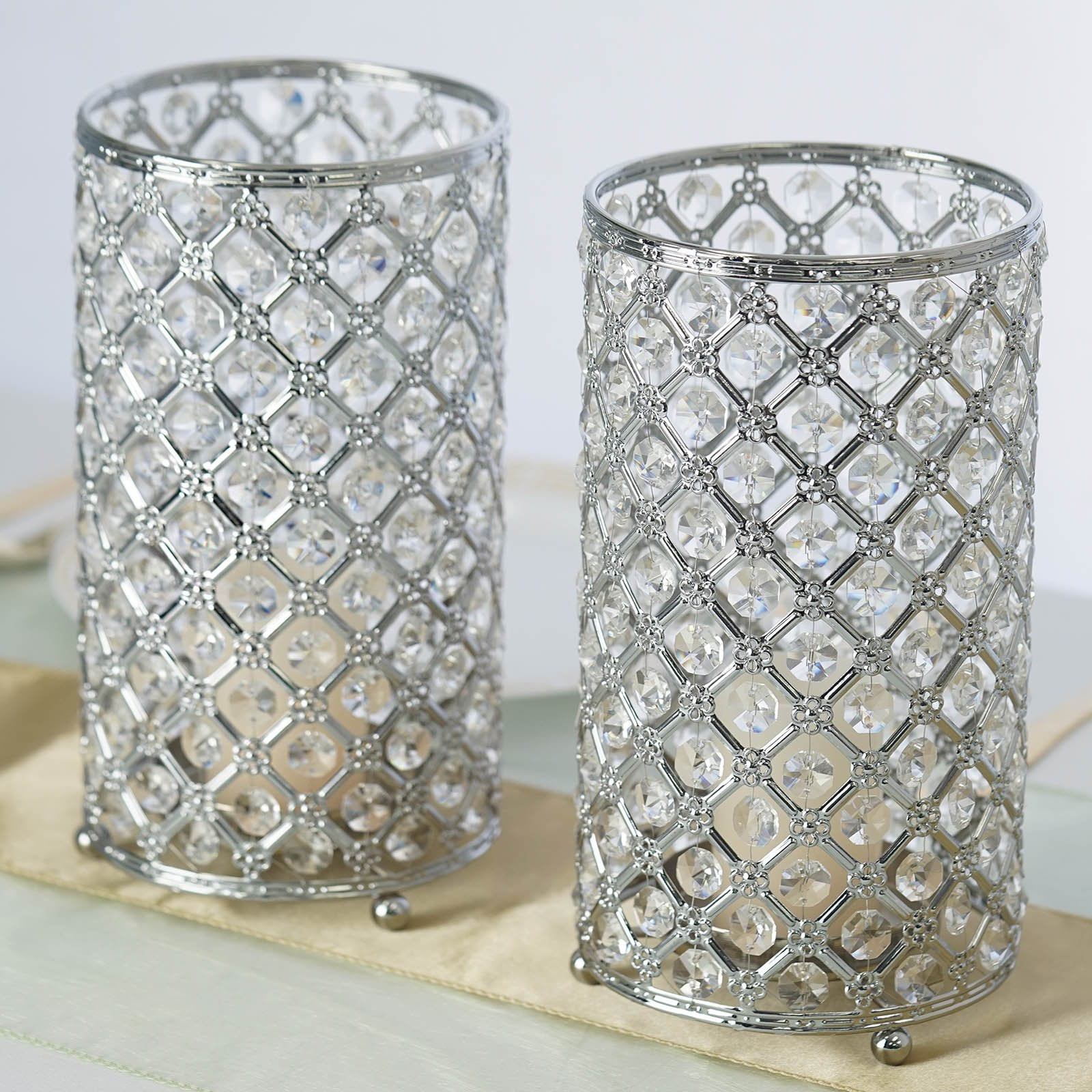 BalsaCircle 2 pack 9" tall Crystal Beaded Metal Candle Holders Wedding Centerpieces Party