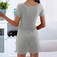 thumbnail image 5 of FRSASU Plus size Pajamas Women Summer Two Piece Suit Pajamas Ribs without Marks Flounce Short Sleeved Top/Shirt Set Gray 6(M), 5 of 8