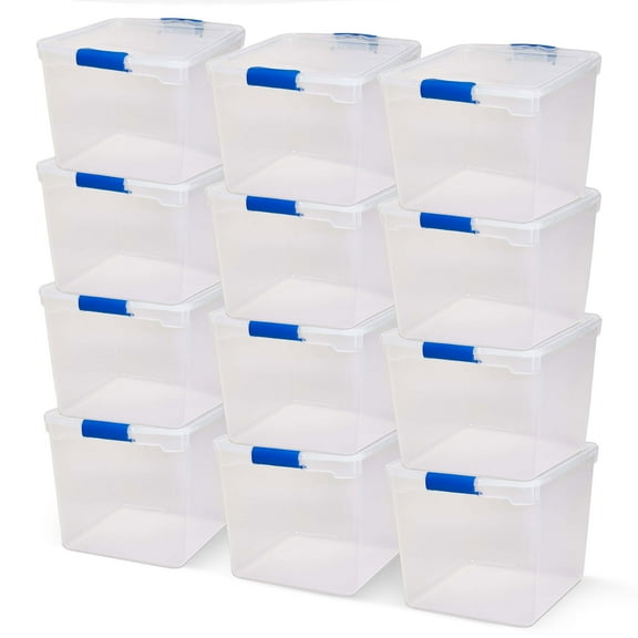 Homz 31 Quart Heavy Duty Clear Plastic Stackable Storage Containers, 12 Pk