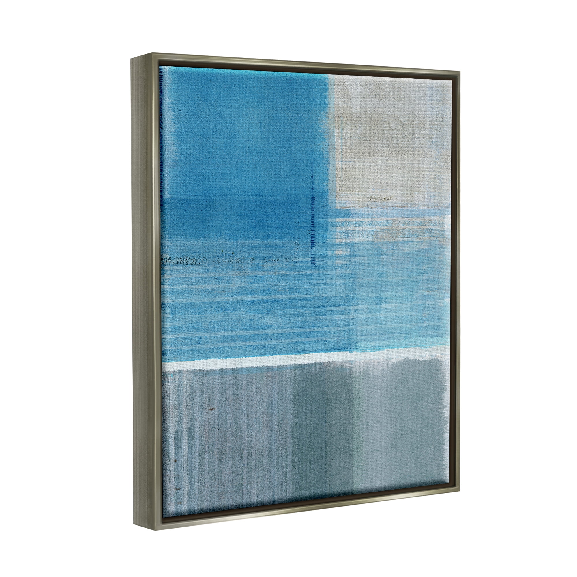 Stupell Industries Grey & Blue Painting Abstract Painting Gray Floater Framed Canvas Art Print Wall Art, 25 x 31