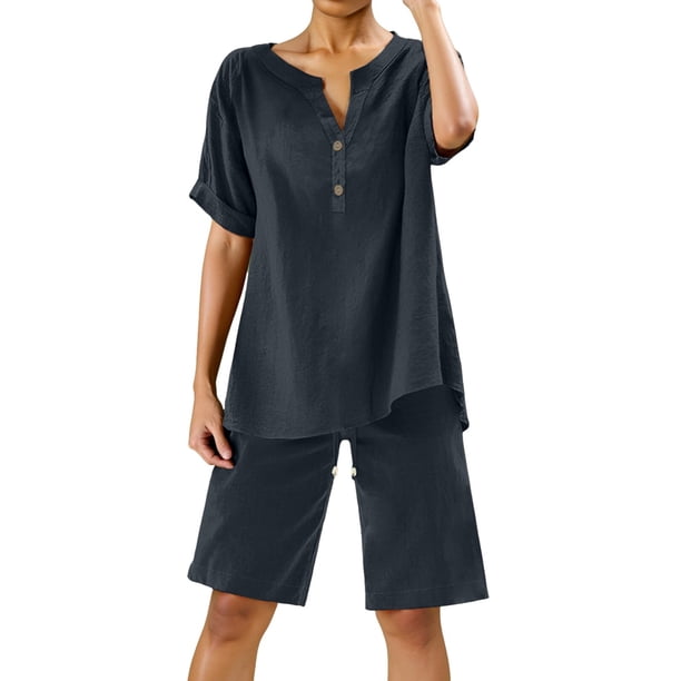 Conjunto de 2 piezas para mujer: blusa de pierna ancha y pantalones elásticos, cuello en V, ropa informal para el día a día, para todas las estaciones, tallas S/XXXXXL