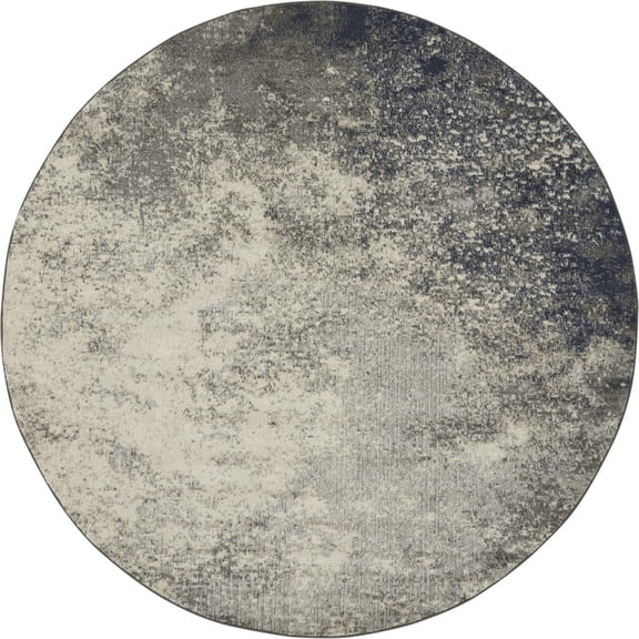 8â€™ Round Charcoal and Ivory Abstract Area Rug