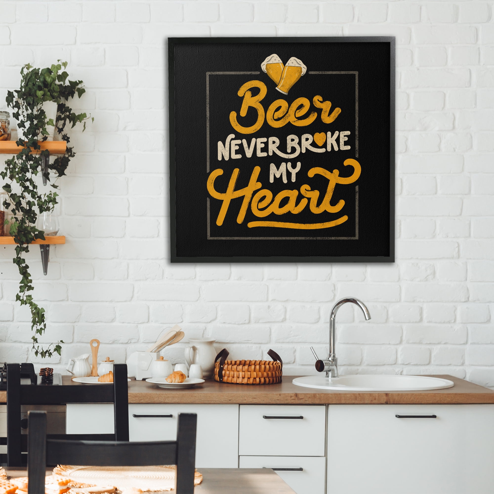 Stupell Industries Beer Never Broke My Heart Black Framed Giclee Art, design by EduEly Designs