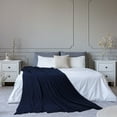 thumbnail image 3 of PiccoCasa Cotton Knitted Blanket Throw Blanket for Couch, Bed, Sofa, Travel, Navy Blue 60" x 78", 3 of 8