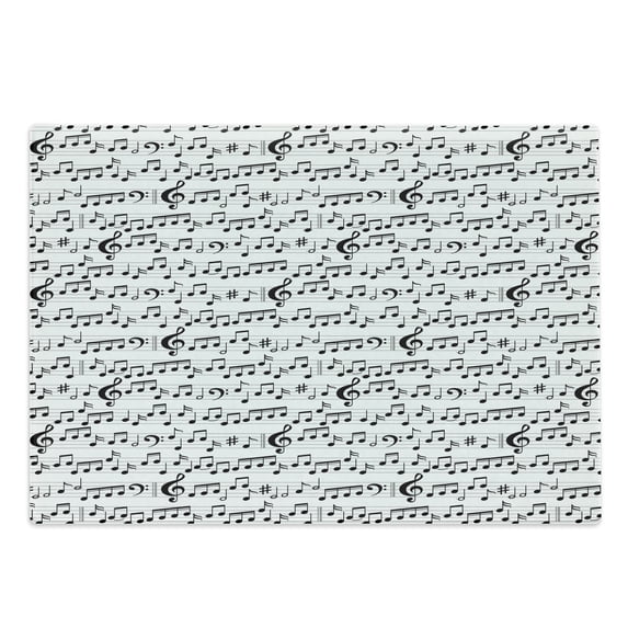 Music Cutting Board, Abstract Style Professional Pattern Notes and Clef Sheet Play Writing Print, Decorative Tempered Glass Cutting and Serving Board, Large Size, Black White, by Ambesonne