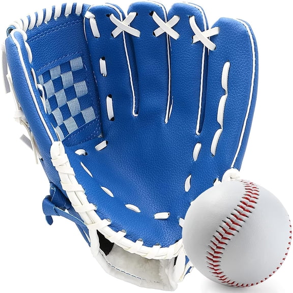 Baseball Softball Glove Mitt with Training Ball, Right Hand Throw Left Hand Baseball Glove for Kids Youth Adults Beginner Training Practice