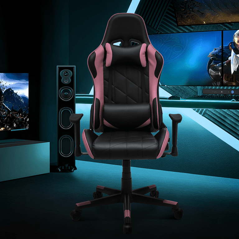 Pink Gaming Gaming Chairs For Small Women Costway Polyurethane