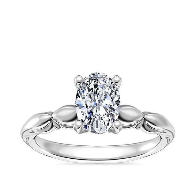 1.15 Ct Oval Shape Genuine Diamond Radiating Solitaire Engagement Ring for Ladies Solid 14K White Gold Size 7