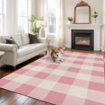 thumbnail image 4 of Rectangle Rug 5x8ft Area Rug, Pastoral Pink Gingham Check Area Rugs for Living Room Bedroom, Vintage Linen Texture Floor Mat Non-Slip Non-Shedding Carpet Indoor Accent Rugs, 4 of 9