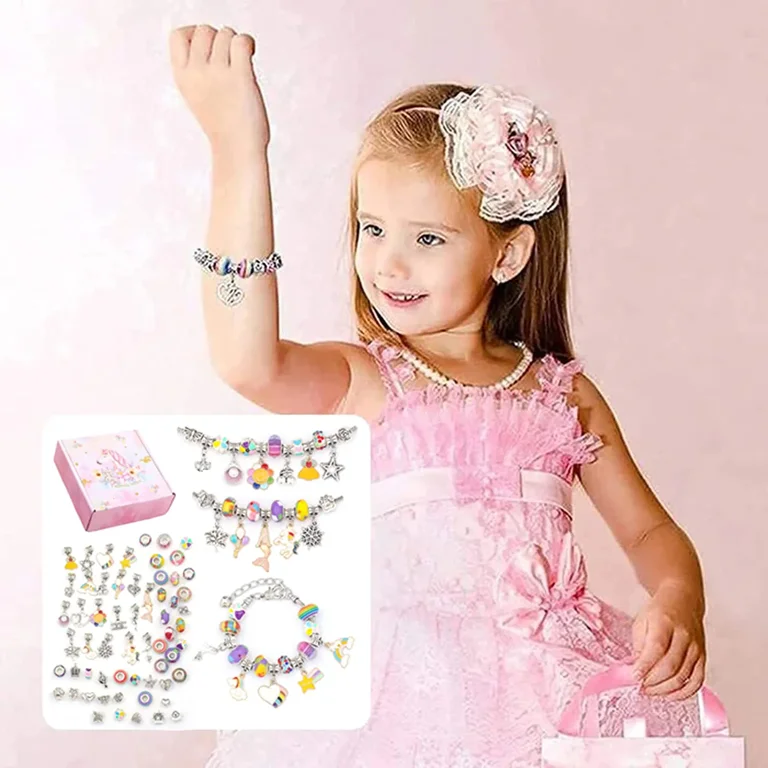 DIY Charm Bracelet Making Kit Flasoo Jewelry Kit for Teen Girls with  Unicorn Mermaid Pink Stuff Craft Gifts for Birthday Christmas New Year