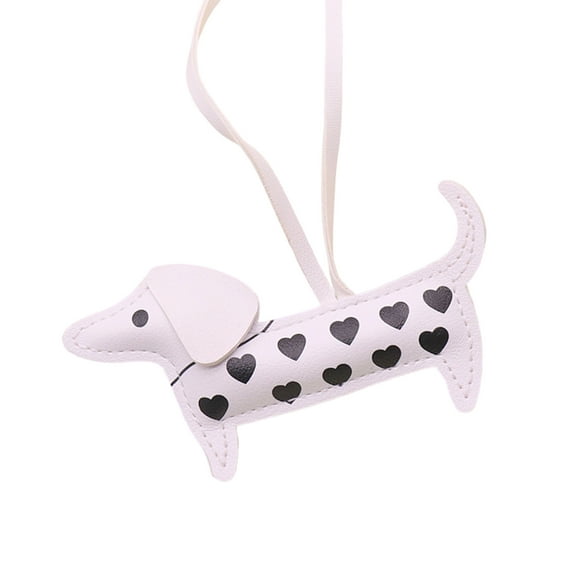 KUFptva Handmade Cartoon Dotted Dog Key Rings PU Leather Dachshund Bag Pendant For Girls Women Pet Lover Accessories