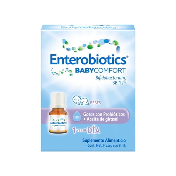Enterobiotics Baby Comfort Suplemento Alimenticio BB-12 Frasco con 8 ml. Gotas de Probióticos y Aceite de Girasol para Bebés. 1 Vez al Día. De Origen Natural, Sin Sabo