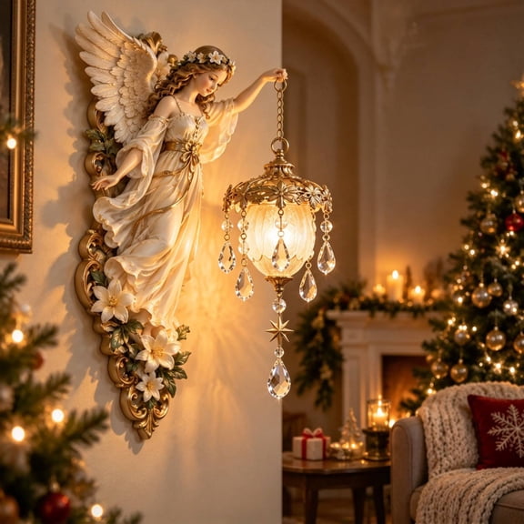 Guardian Angel Crystal Light, Guardian Angel Wall Decor with Hanging Crystal Stars, Heavenly Warm Night Light for Bedroom, Porch & Thoughtful Holiday Gift