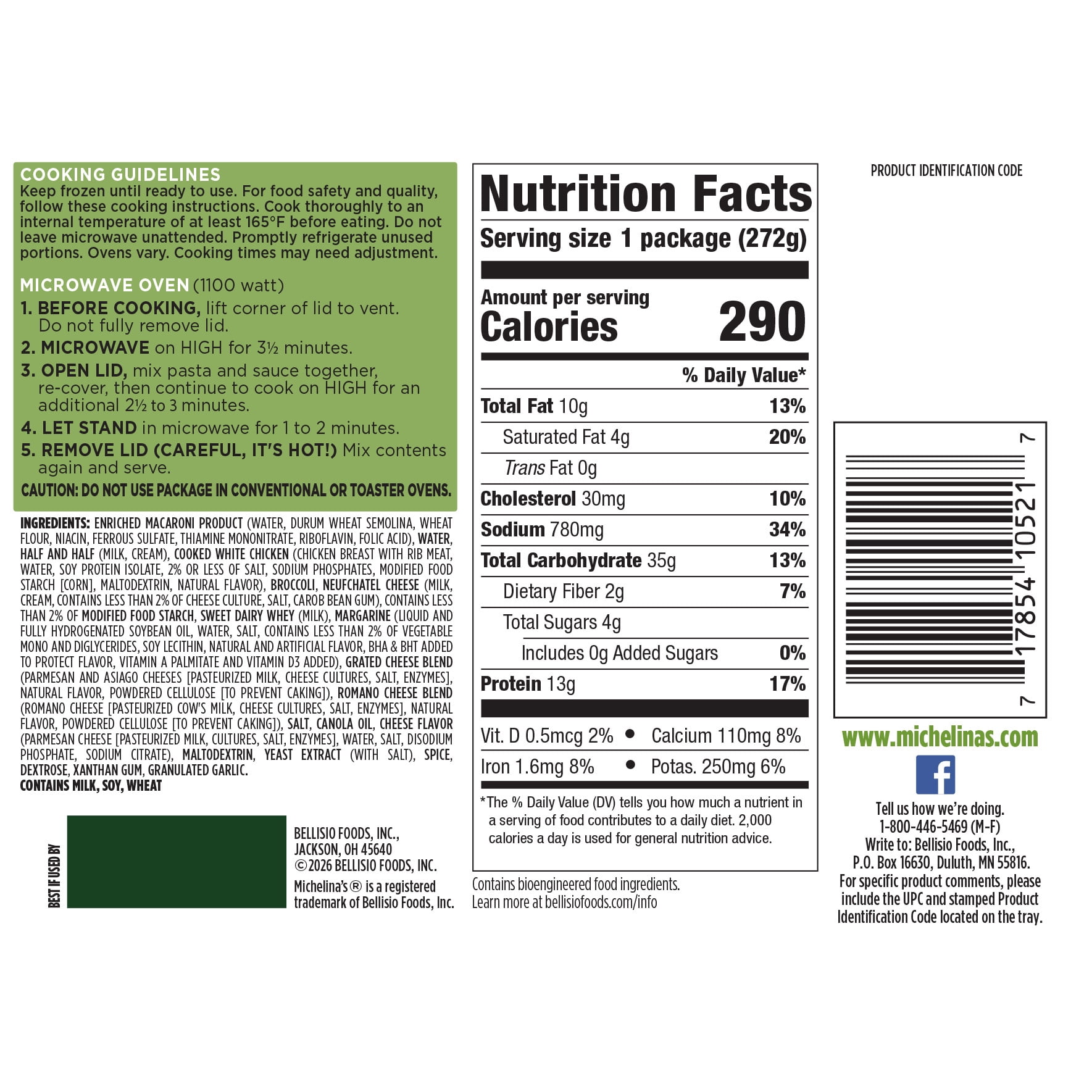 Michelina's Fettucine Alfredo with Chicken and Broccoli Meal 9.6oz (Frozen Dinner)