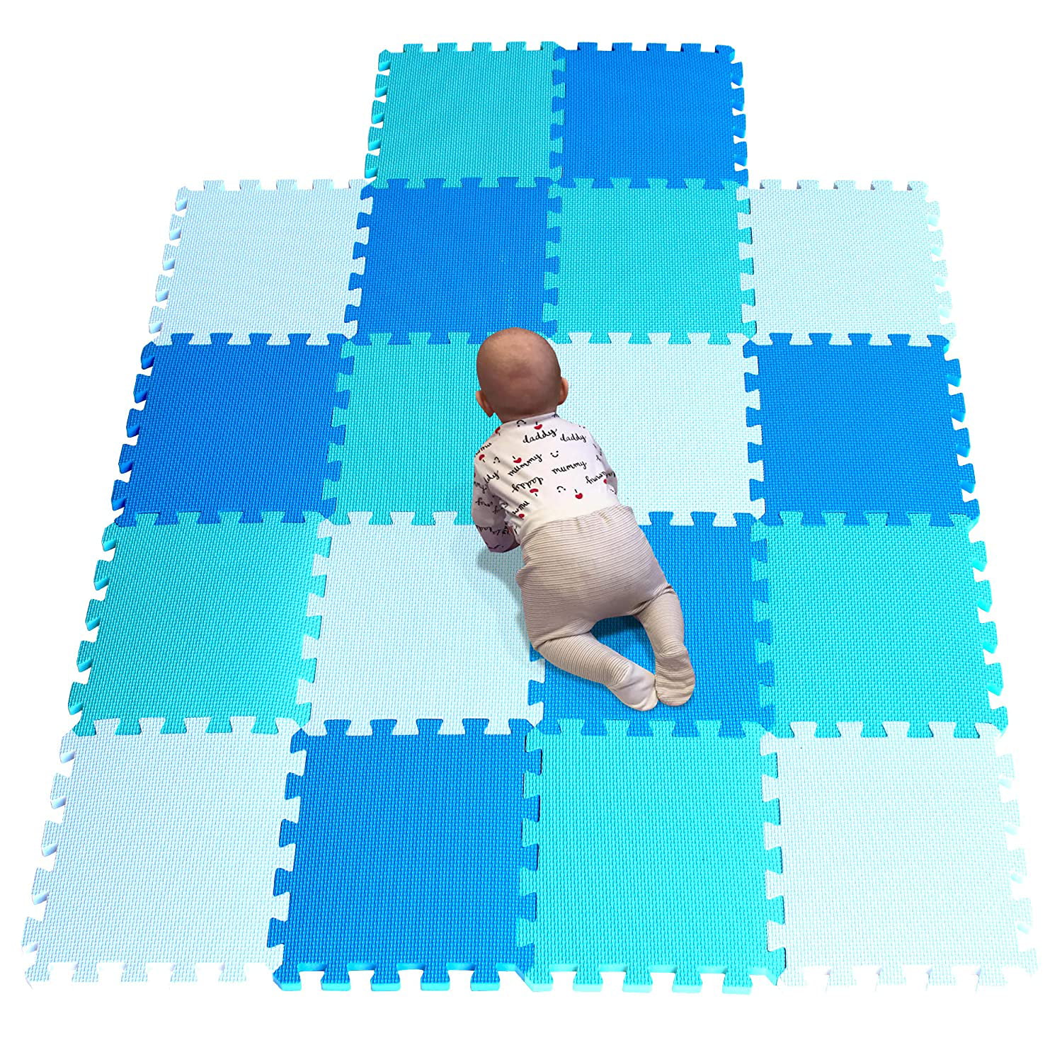 30x Floor Puzzle Play Mat Soft Shaggy Eva Foam Jigsaw Mats White Green Blue 