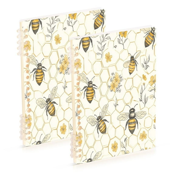 WOBOGO Honeycomb with Bees Pattern Notebook College Horizontal Grid Paper Ink Spill Resistant Water Resistant Cover 8.3x5.7x0.4in