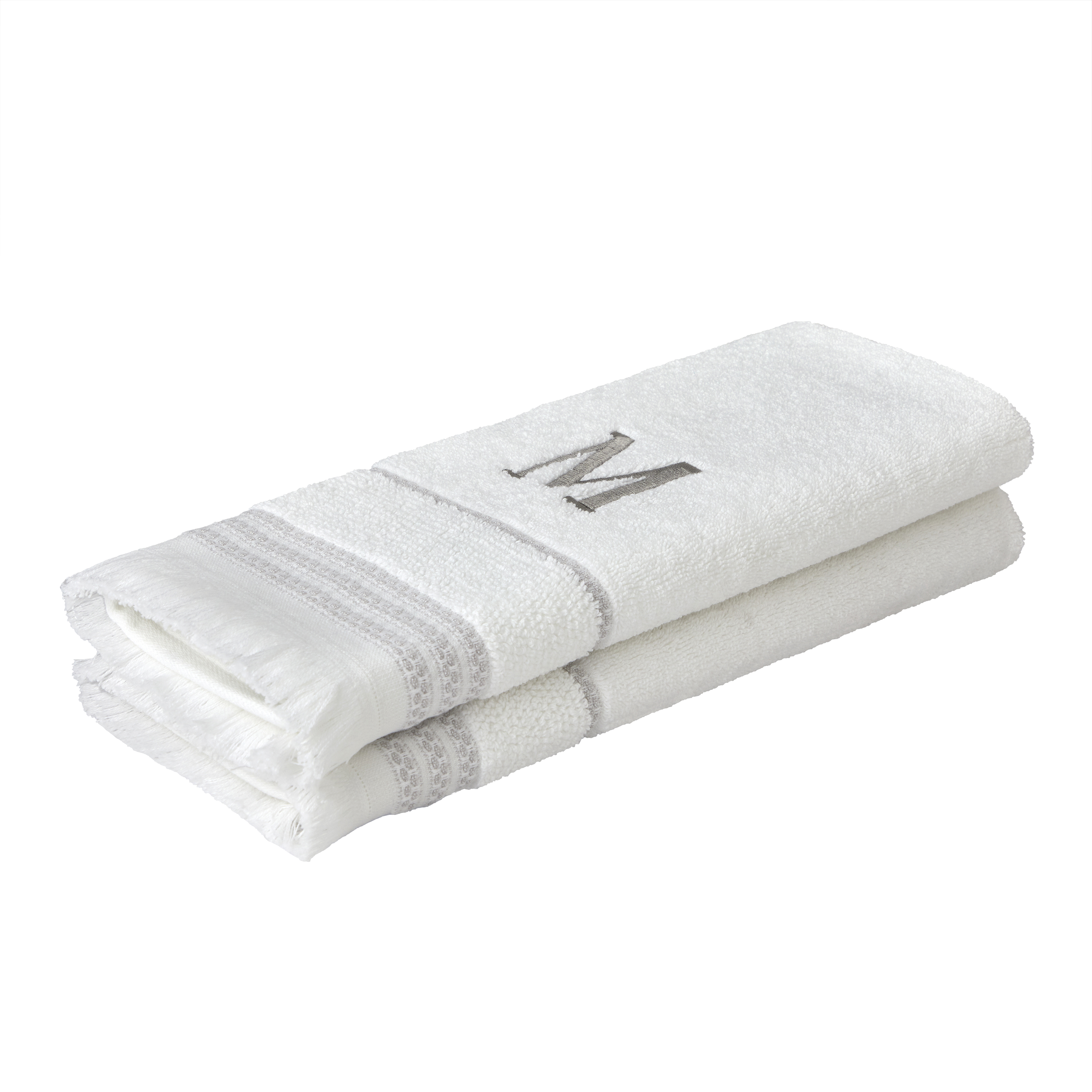 SKL Home 2 Piece Monogram Cotton Hand Towels, "M", White