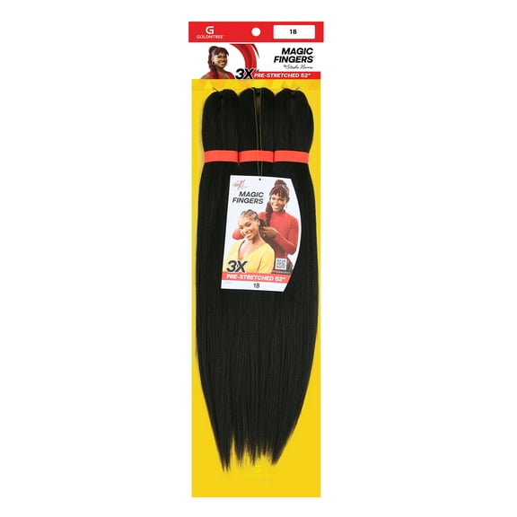 Magic Fingers 3X Pack Pre-Stretched Braiding Hair, 52", #1B, Adult, Female