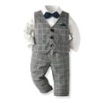 thumbnail image 2 of Yufatyle Infant Baby Boys formal Outfit Kids 4PC Vest Gentleman Suit Long Sleeve Bodysuit Plaid Pants Set, 6M-18M, 2 of 6