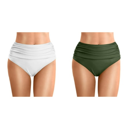 Kcodviy 2 Pcs Women Plus Size High Sunflower Swimsuits for Size 14 Waist Bikini Bottoms Swim Briefs Beach Shorts Ruched Bottom High Cut Swim Bottom Full Coverage Swimsuit Bottom Sports Yoga Short