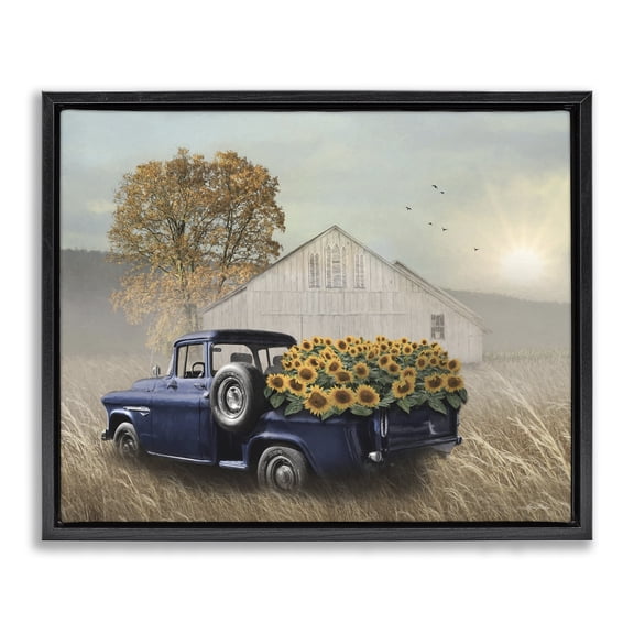Stupell Industries Cottage Sunflower Filled Truck Black Floating Frame Canvas Art, 21 x 17, by Lori Deiter