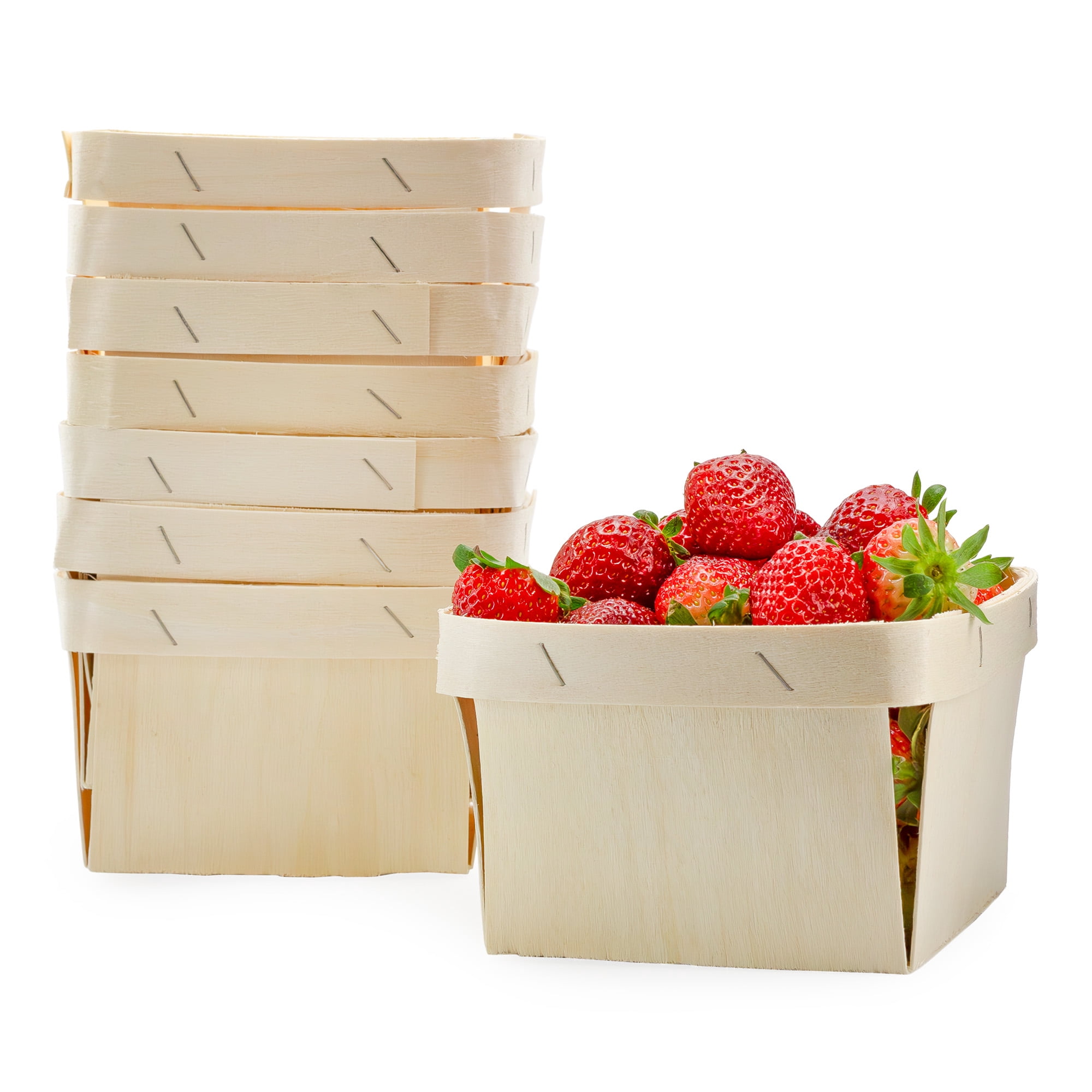 Cornucopia Brands Quart Wooden Berry Baskets (8-Pack); 5.75-Inch Square Vented Wood Boxes for Fruit Picking, Easter or Arts & Crafts