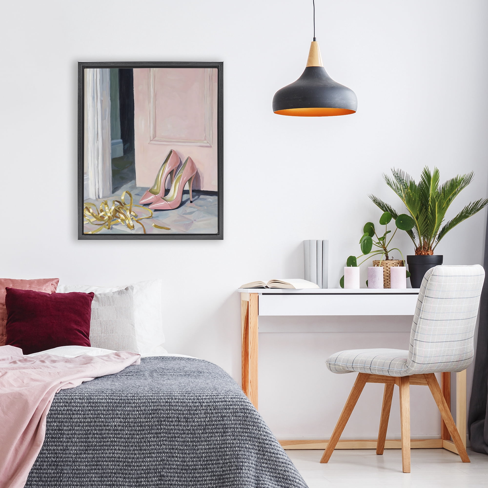 Stupell Industries Pink High Heels & Tinsel Black Framed Floater Canvas Wall Art, design by The Prints Vibe
