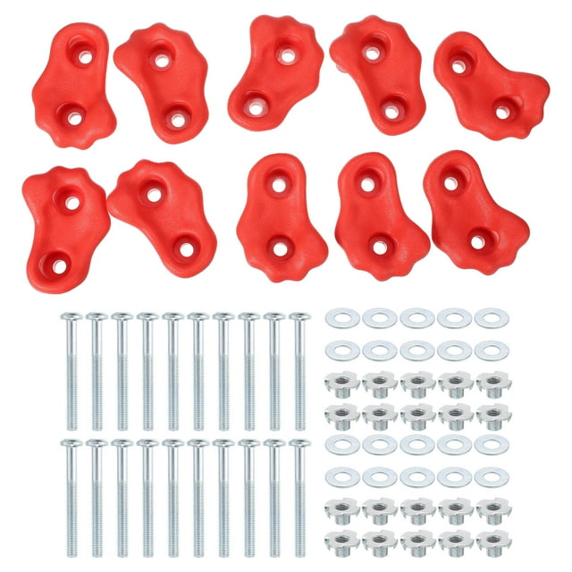 Rock Climbing Holds, 10 Pcs Small Climbing Rock Wall Grips with Double Hole for Playground Accessory, Red-B