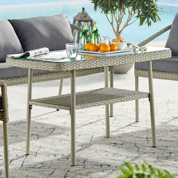 Alaterre Windham Outdoor Wicker Cocktail Table, Light Gray