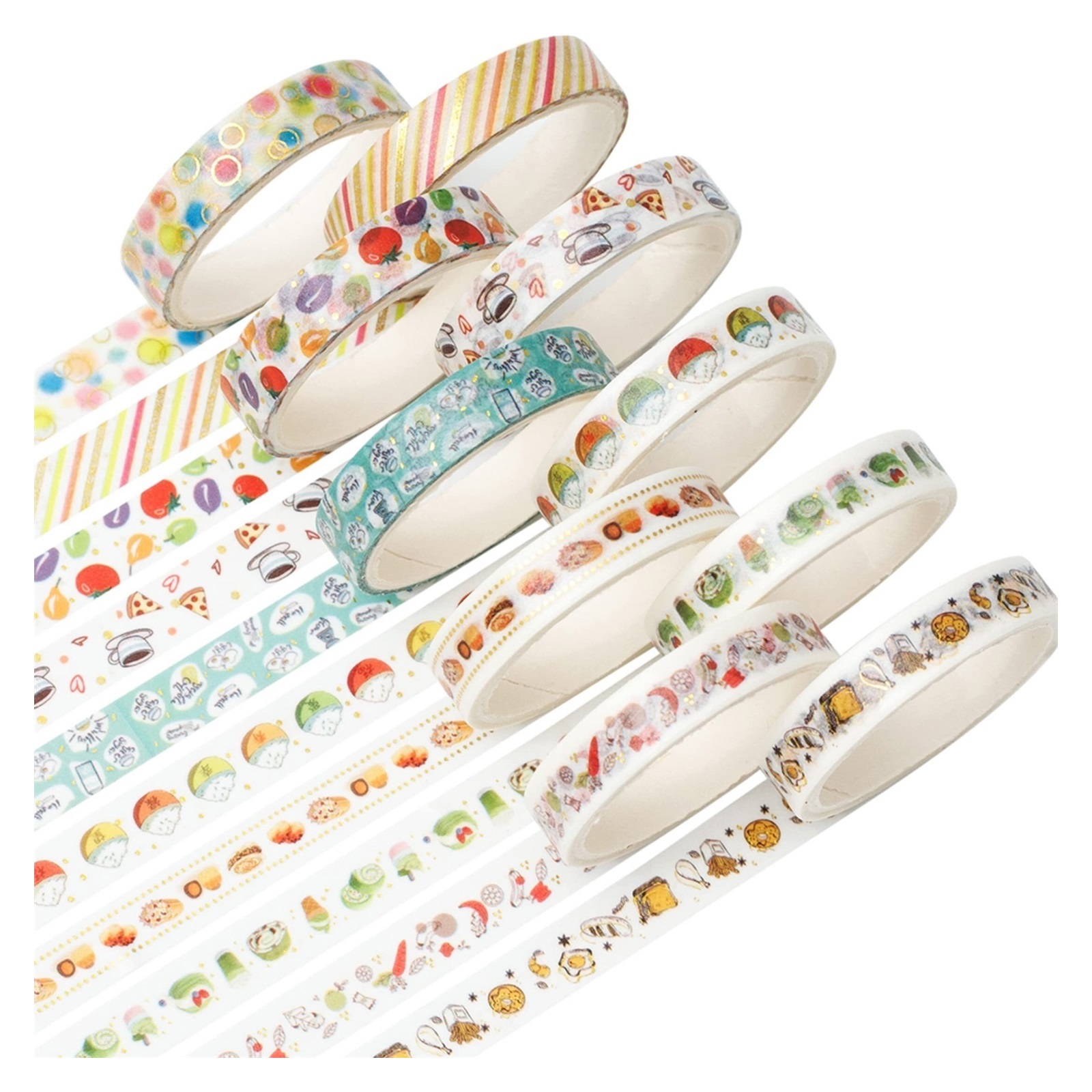 10 Rolls Sparkling Washi Tape Set 8mm Skinny Gold Foil Decorative Masking Washi Tapes for Bullet Journal,Scrapbook, Planner, DIY Crafts (Gourmet Temptation)