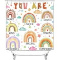 thumbnail image 2 of 4PCS Boho Rainbow Inspirational Quotes Shower Curtain Sets with Rugs, Waterproof Fabric Shower Curtain, Colorful Positive Motivational Words Abstract Moon Sun Teen Girls Kids Bathroom Decor, 2 of 7