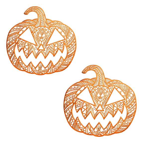 Wooowa Halloween Pumpkin Placemat Set of 2 PVC 14.9 Inch Hollow Out Waterproof for Dining Table Kitchen Holiday Party Decor