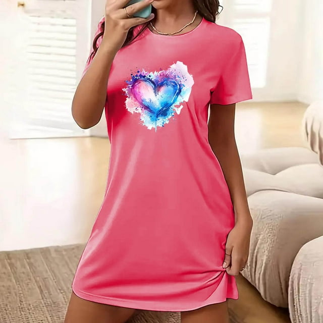 Mefallenssiah Chemise de Nuit Courte Surdimensionnée pour Femmes Mode Imprimé Poitrine Manches Courtes
