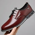 thumbnail image 5 of Mens Casual Oxfords Leather Business Office Loafers Comfortable Fashion Lace-up Formal Flat Shoes Red 7.5 US, 5 of 7