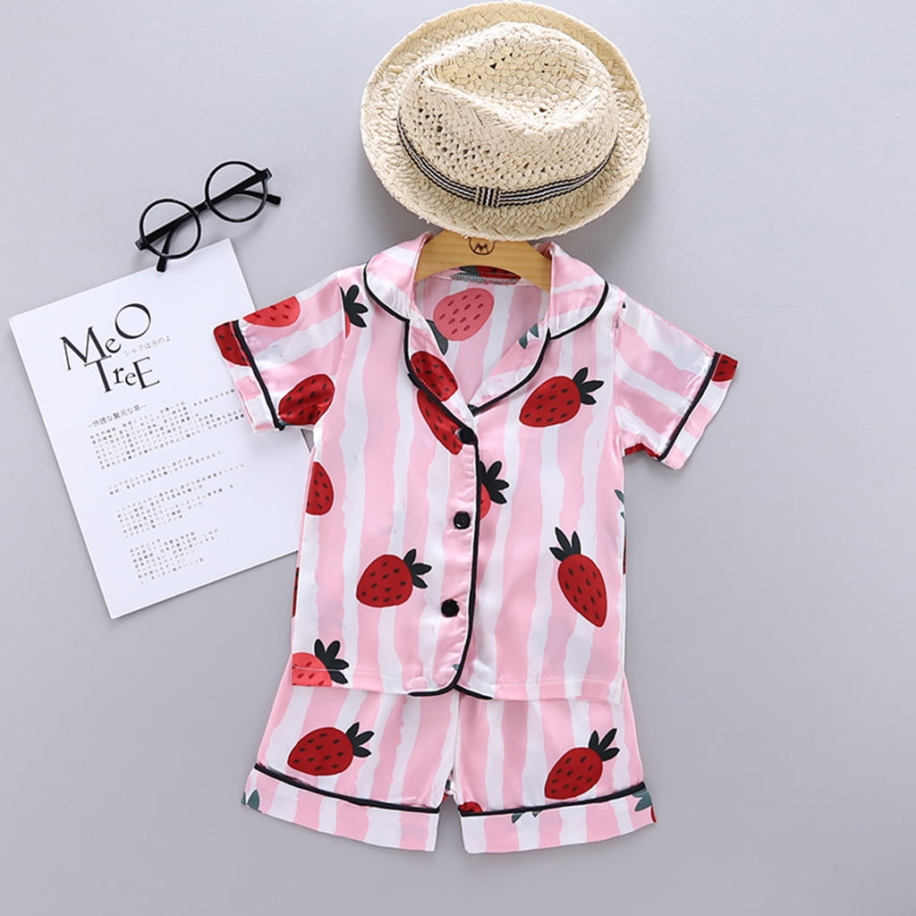 Shldybc Kids Toddler Baby Girl Boy Summer Two Piece Pajamas Set Button Down Top with Shorts