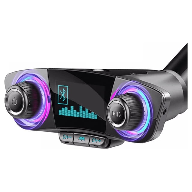 Receptor Bluetooth Y Transmisor Fm Auto Cargador Rápido 2usb Negro