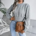 thumbnail image 4 of Women's Fall Clothes, Crew Neck Sweater For Women Clothing 2022 Thick Knit Sweater Women's Autumn And Winter Top Ins Style Casual Long-Sleeved Knitted Sweater Top Casual Sweater (L, Gray) TBKOMH, 4 of 5