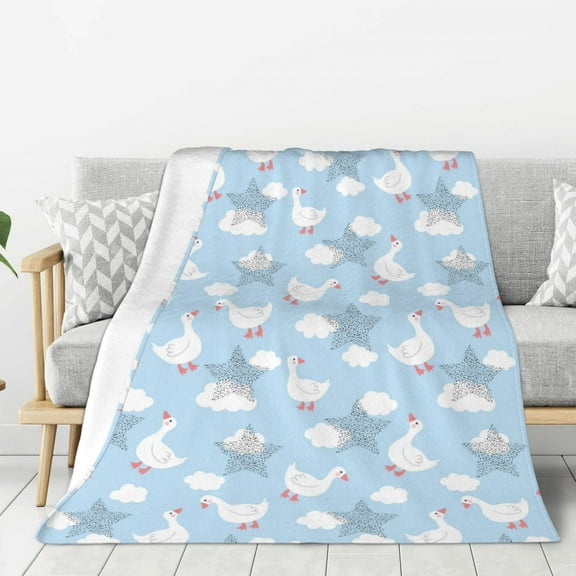 Rateoe Cute Goose On A Blue Sky Pattern Flannel Throw Blanket, Ultra-soft Blanket for Bed, Couch, Car, Hypoallergenic Anti-pilling blanket-40"x30"(Vertical)