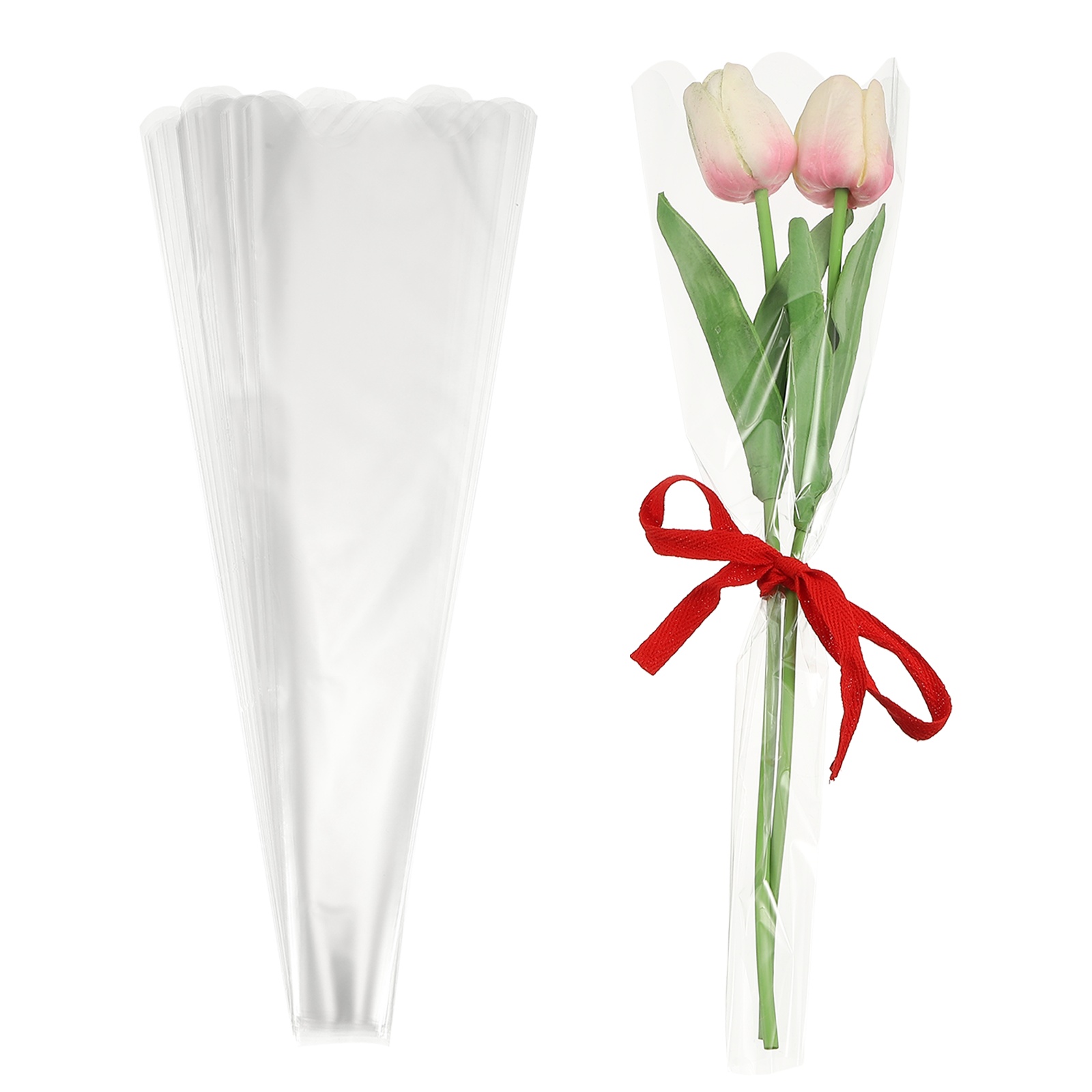 Uxcell Clear Flower Wrapping Bags, Transparent Flower Packaging Bag Waterproof Durable Bouquet Sleeves - Fitting for (Florists/Floral Arrangements Supplies), 4.7x1.6x14.2 Inch & 50Pcs